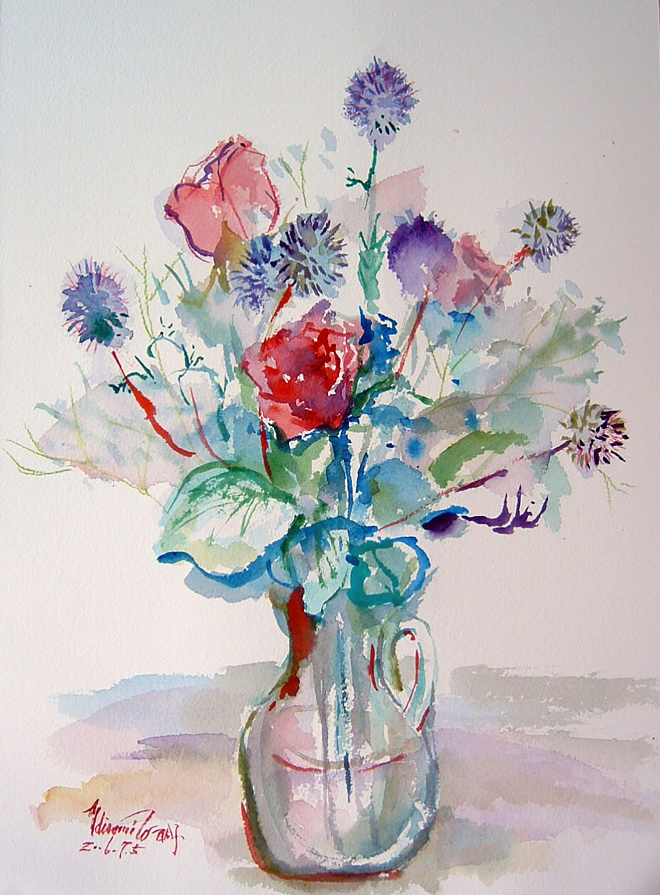 絵画～癒される花の絵＊水彩画＊水彩半抽象画～ semi-abstract flowers