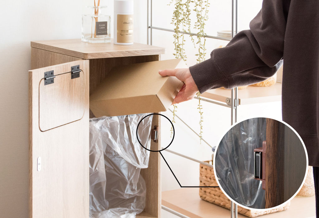 木目調スイング式ダストボックス 2段 | ゴミ箱・インテリア雑貨 | モノ