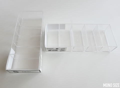 100均「仕切り4トレー・4TRAY」の商品情報とサイズ・収納例。セリアと
