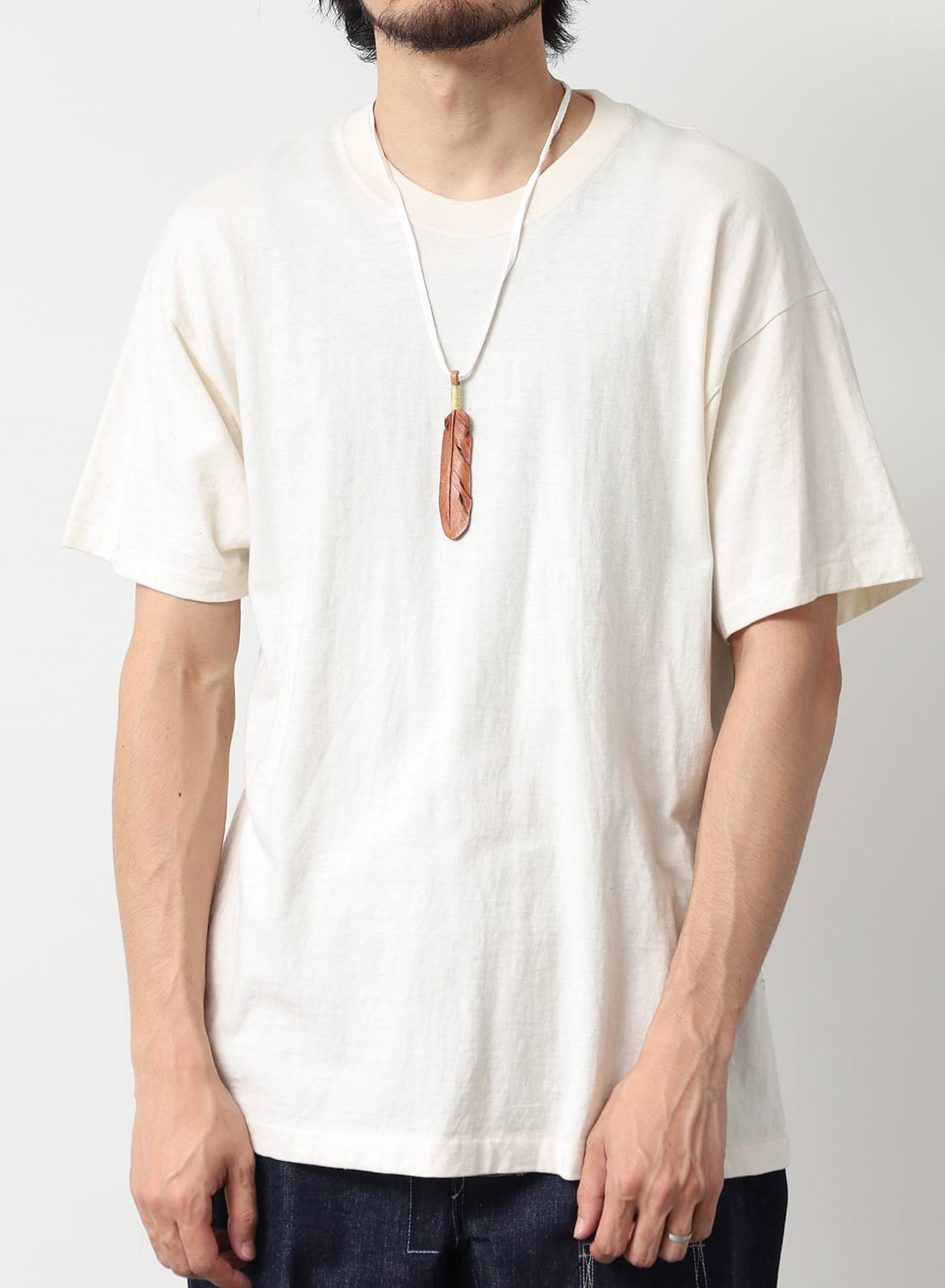 LEATHER CARVING FEATHER NECKLACE‐SMALL‐|レザーカーヴィング