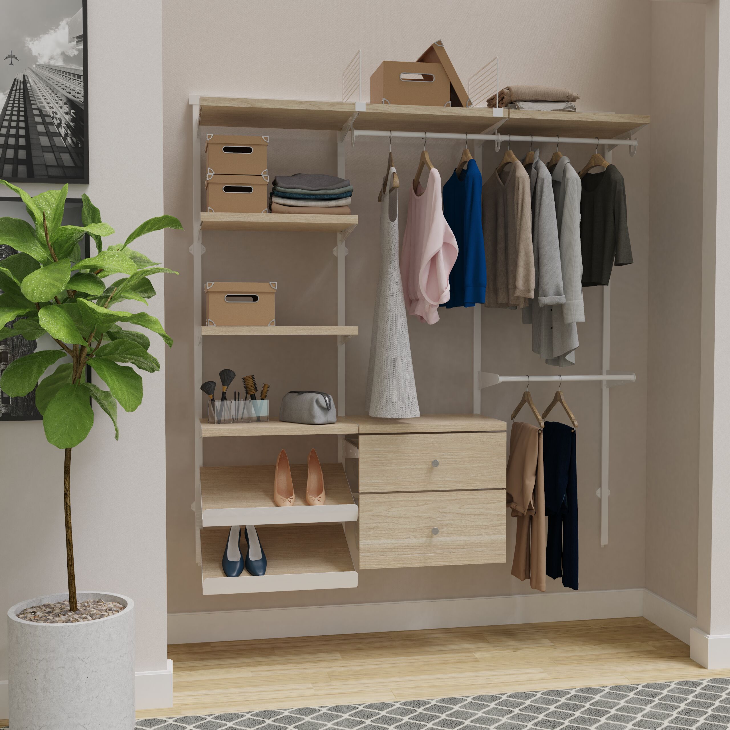 Shop Origin 21 Edda 6-ft Wood Closet with Wood Drawers and Wood