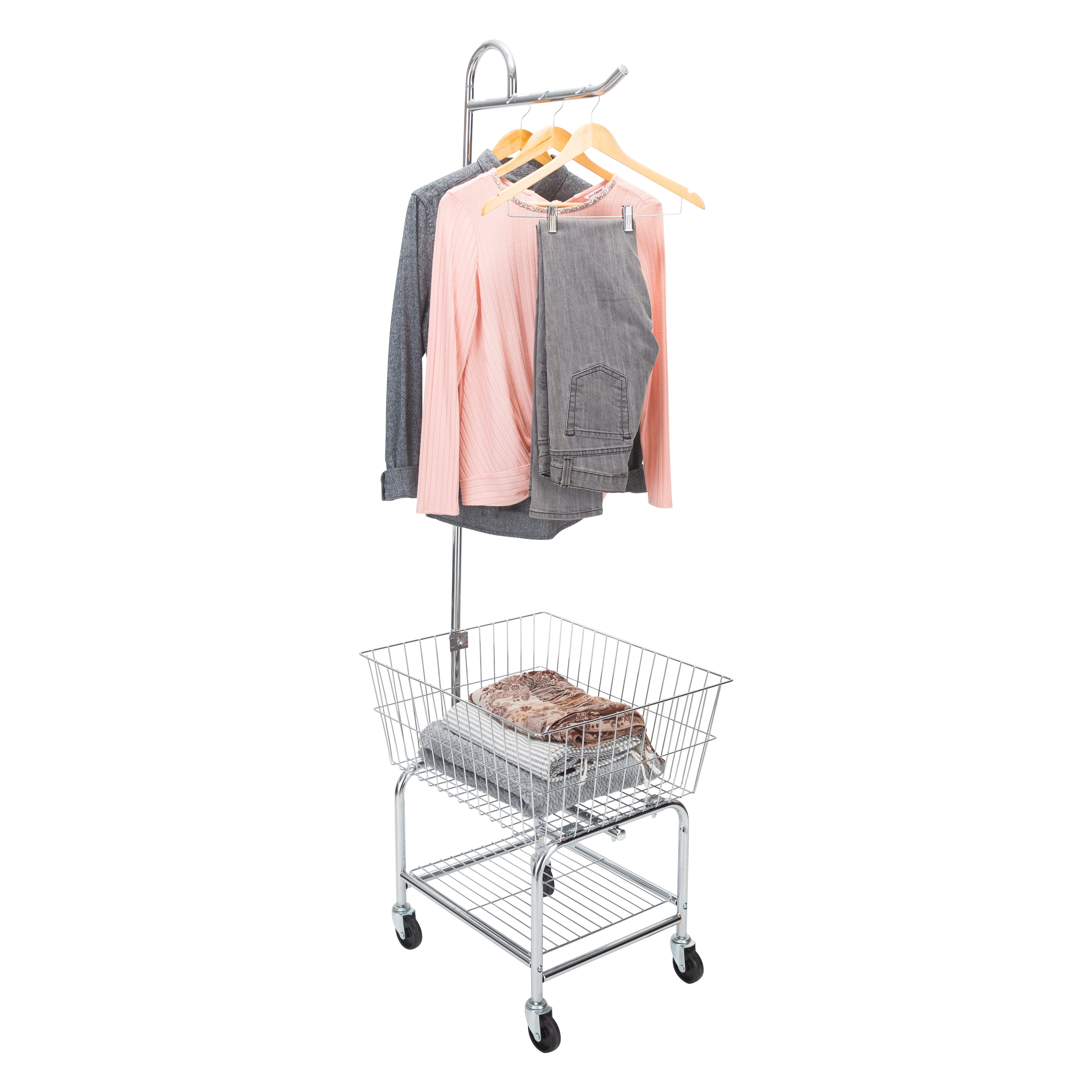 Organize It All Chrome Metal 2-Compartment Sorter Laundry Cart NH