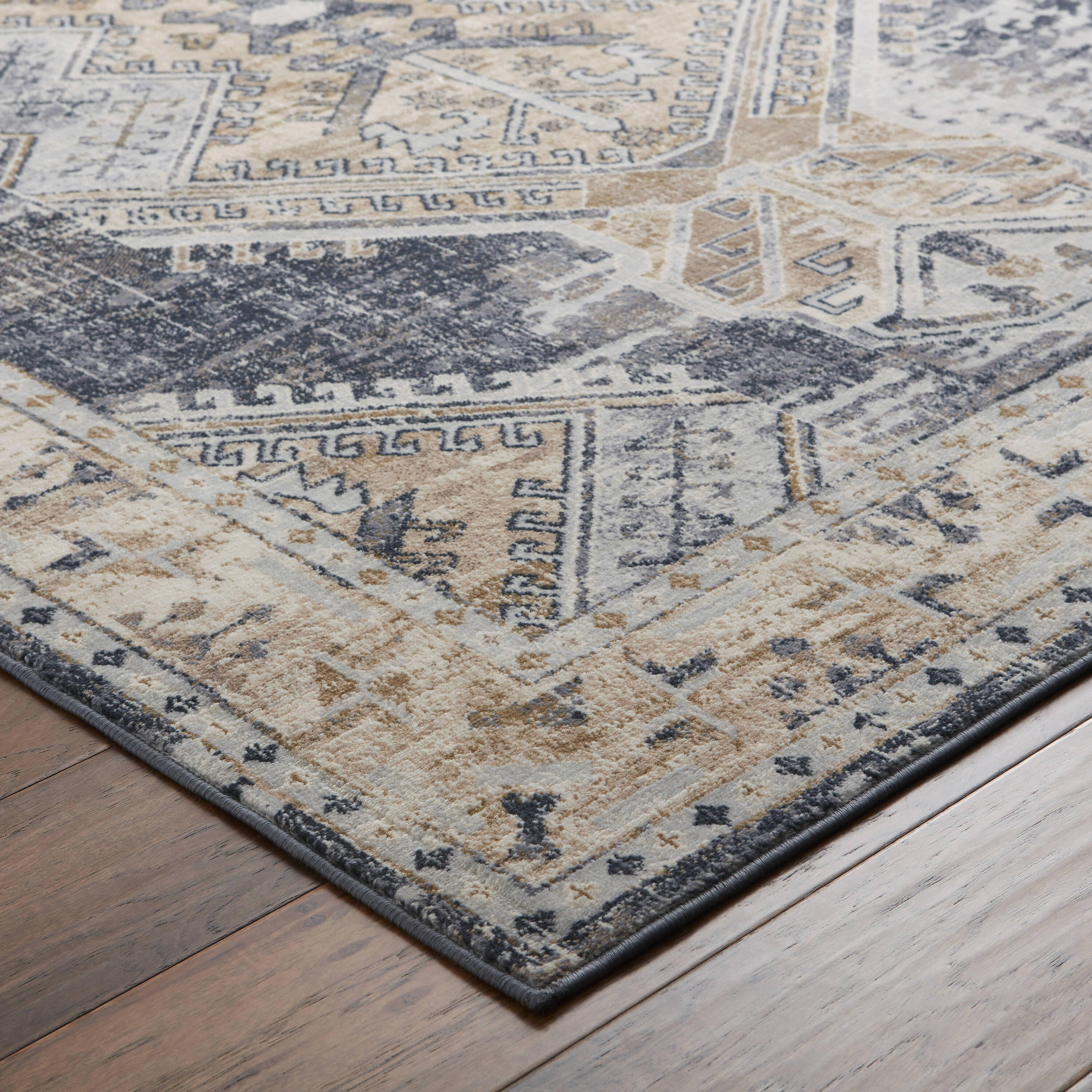 allen + roth with STAINMASTER Lydia 2 X 7 (ft) Blue-ivory Indoor