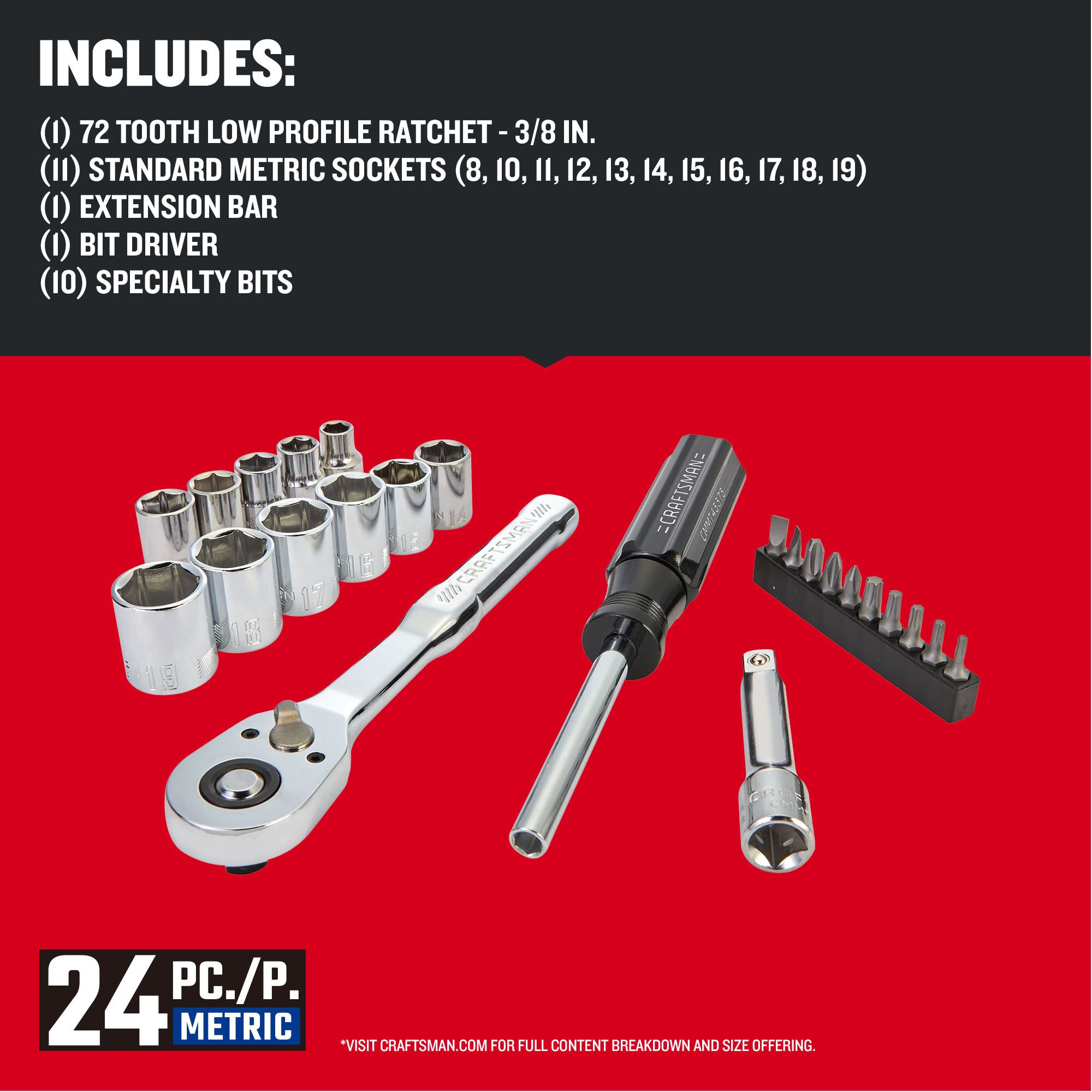 CRAFTSMAN VERSASTACK 24-Piece Metric Polished Chrome Mechanics