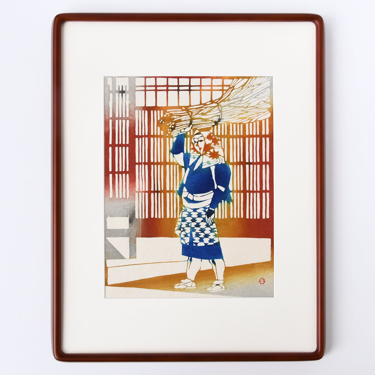 木版画 稲垣稔次郎 格子と大原女 額装入 / no.2671 | 京都の伝統工芸品