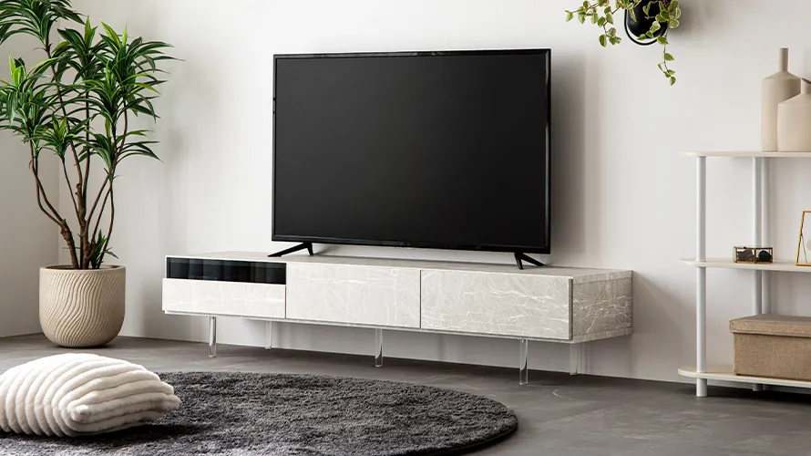 幅180cm 美しい浮遊デザイン フロートテレビボード 透明脚 引き出し