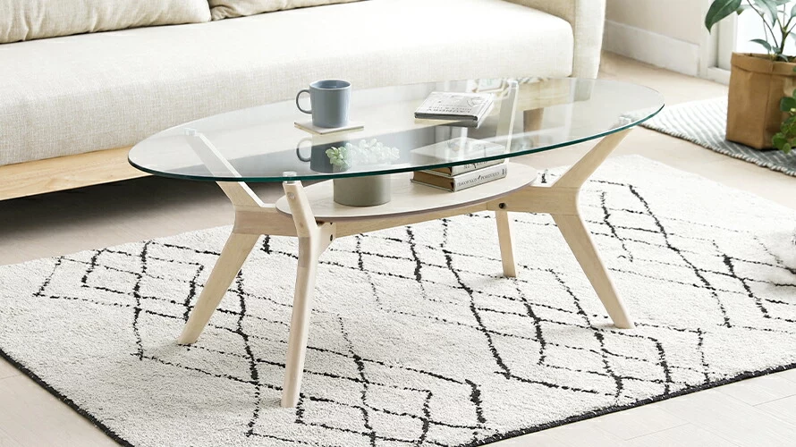 幅120cm ラバーウッド製 ガラスセンターテーブル｜モダンデコ公式