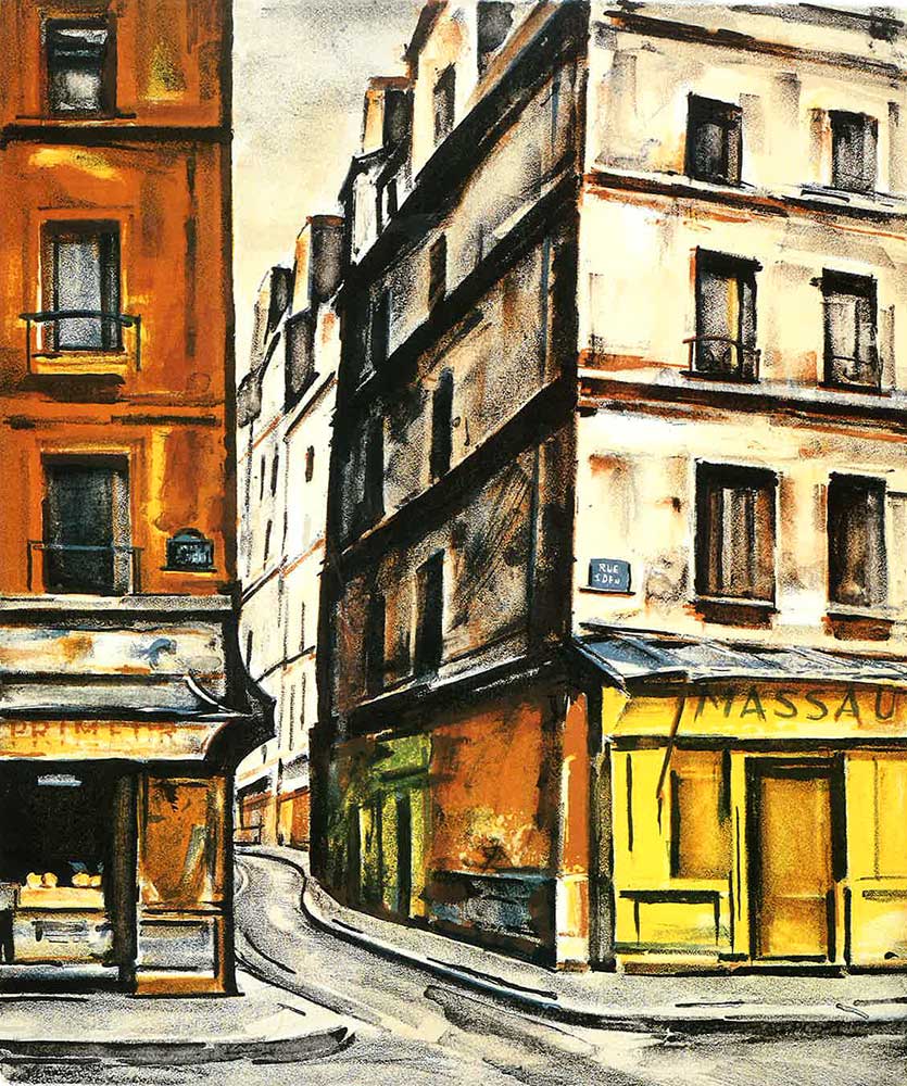 荻須高徳、【Rue Montante 上り坂】、希少な大判額装用画集より 荻須