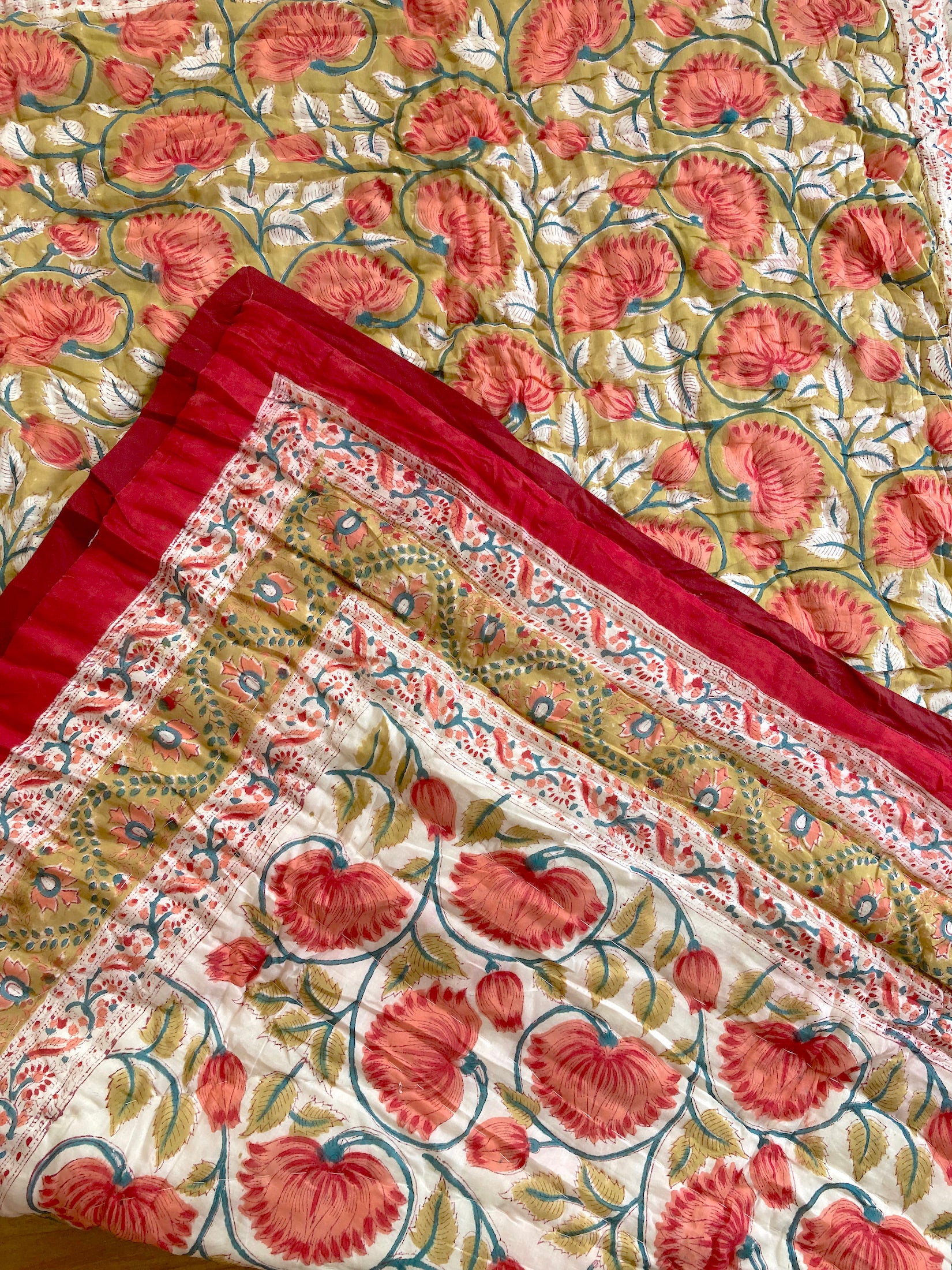 インド ハンドブロックプリント リバーシブル スモールサイズ キルト