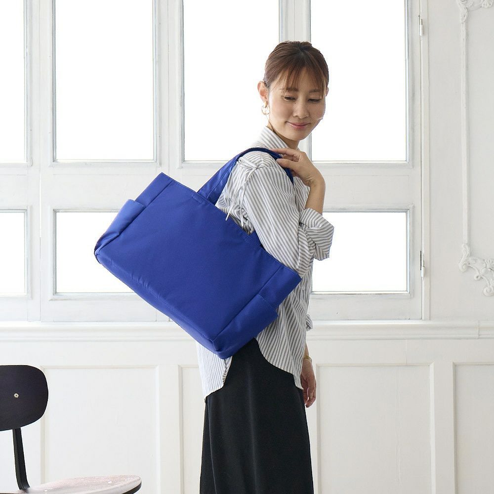 サイドポケ付きトートバッグLサイズB4サイズ（ナイロンブルー） | もり