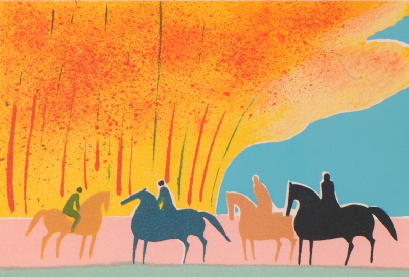 馬の絵画をリトグラフの版画で制作したセルジュ・ラシスの馬の絵「秋の