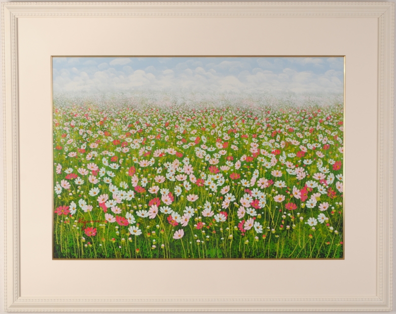 油絵の絵画で金謙伊が描いた花の絵の油絵「コスモス畑」をご購入
