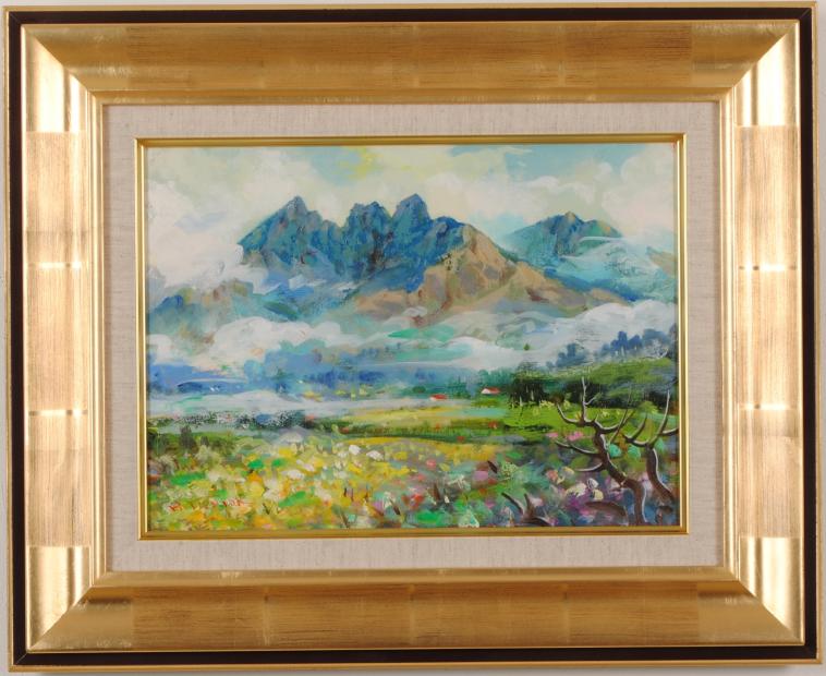 F10 油彩画 阿蘇「2001年 根子岳紅葉」額装 風景画 F10 油彩画 阿蘇