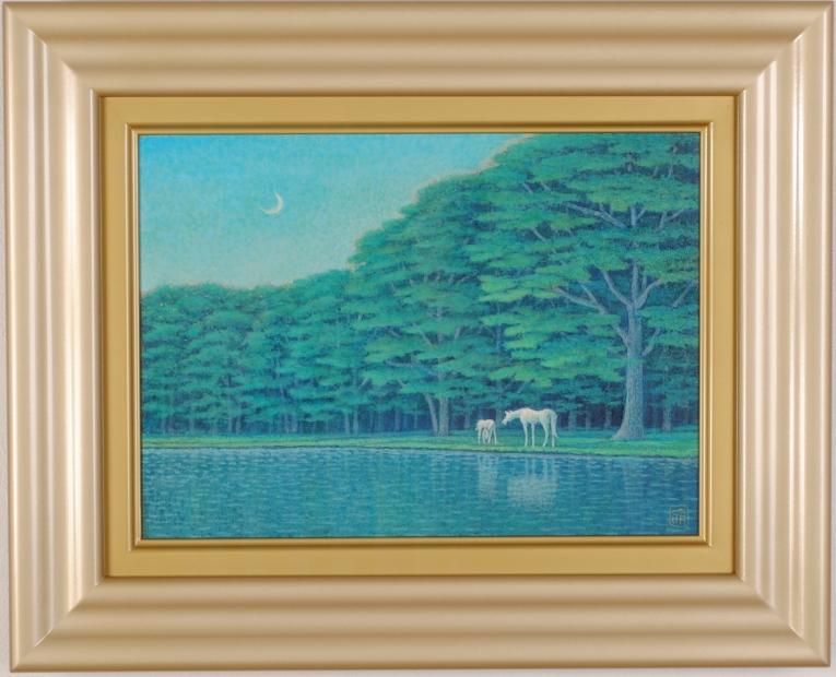 馬の絵画を油絵で描いた富谷一明の白馬の絵「静日・3」をご購入