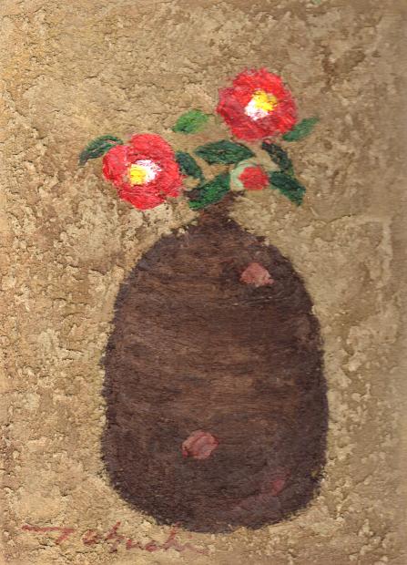 花の絵画を油絵で描いた小口卓也の花の絵「藪椿」を通販で販売