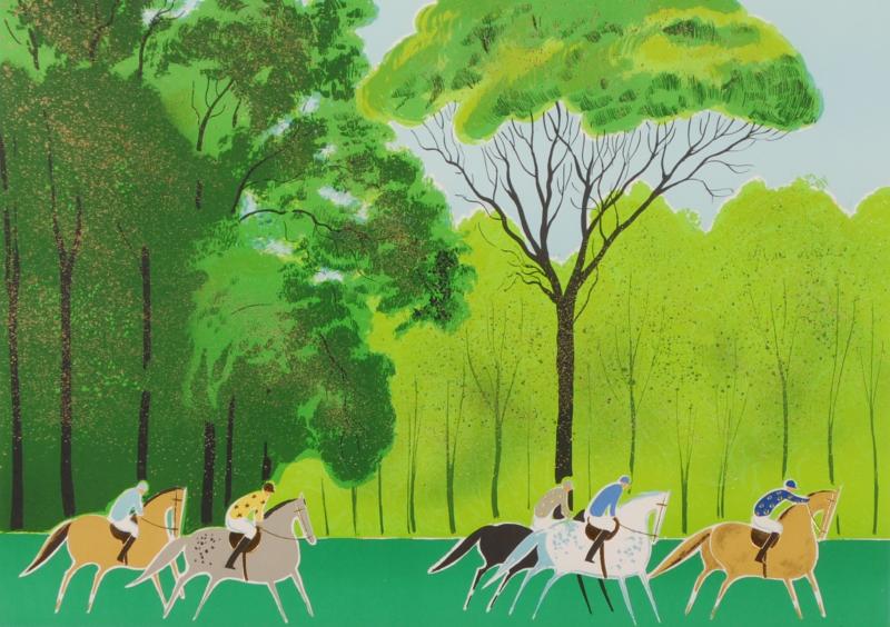 馬の絵画をリトグラフの版画で制作したセルジュ・ラシスの馬の絵「松林