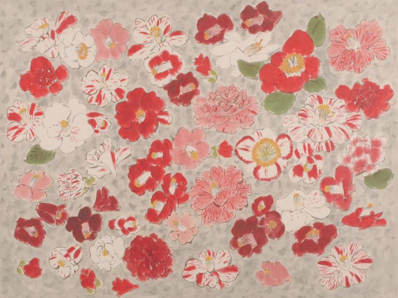 花の絵画をジークレーの版画で制作した青木乃里子の和の花の絵「椿花