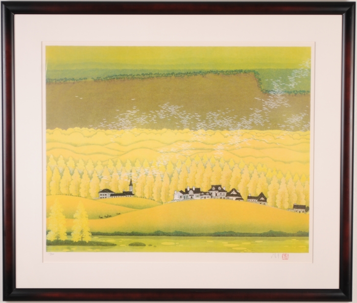 チャン・プー(張歩)がリトグラフの版画で制作した風景画「カナダの秋