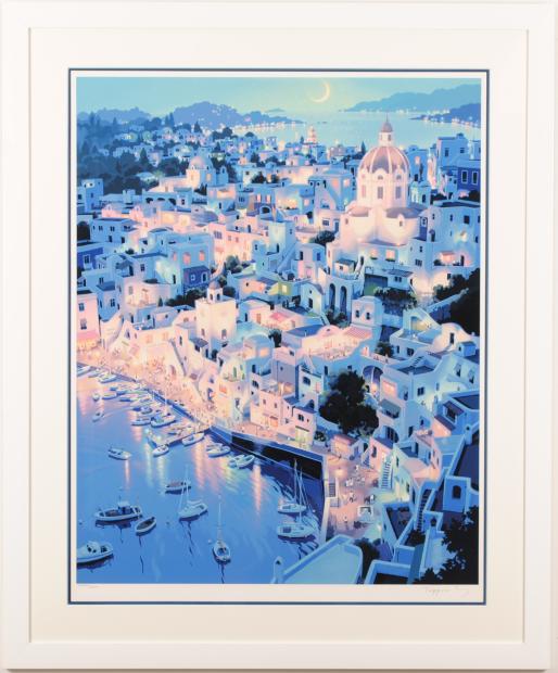 笹倉鉄平がシルクスクリーンの版画で制作した南イタリアの風景画の絵画