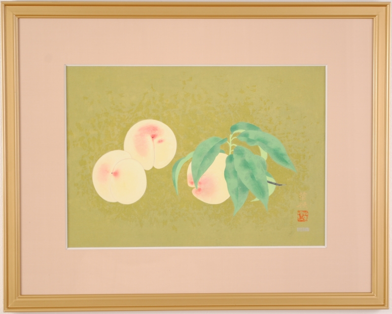 インテリアの絵画を木版画で制作した山口華楊の和のインテリアの絵「桃