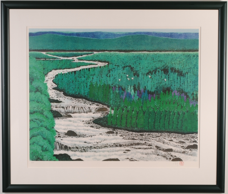 チャン・プー(張歩)がリトグラフの版画で制作した絵「カナダの夏」を