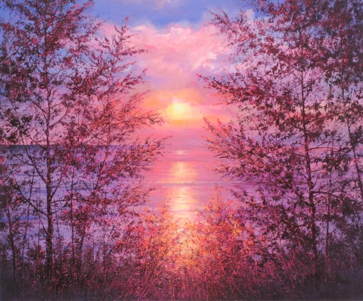 海の絵をシルクスクリーンの版画で制作したスィベル・ギュレーの海の絵