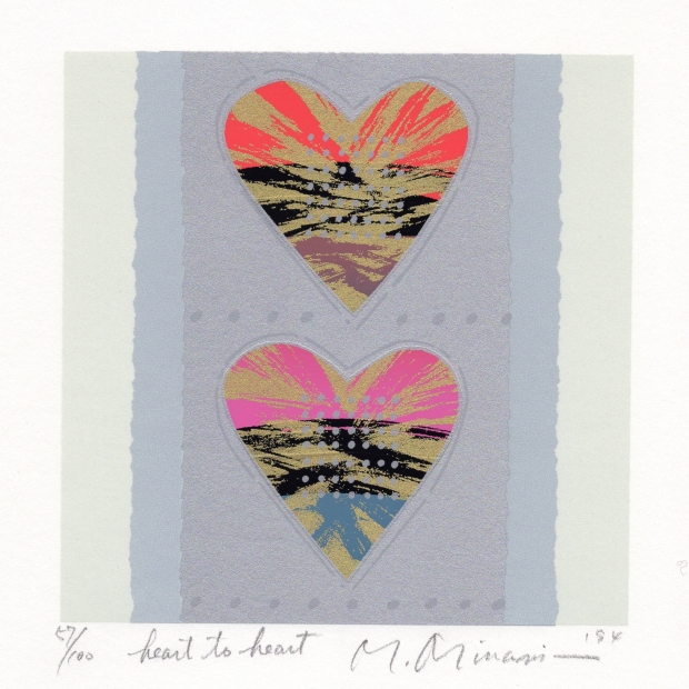 抽象画をシルクスクリーンの版画で制作した南正雄のハートの絵の抽象画