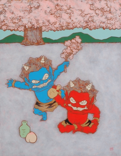 瀧下和之がアクリル画の絵画で描いた桃太郎シリーズの鬼の絵「春