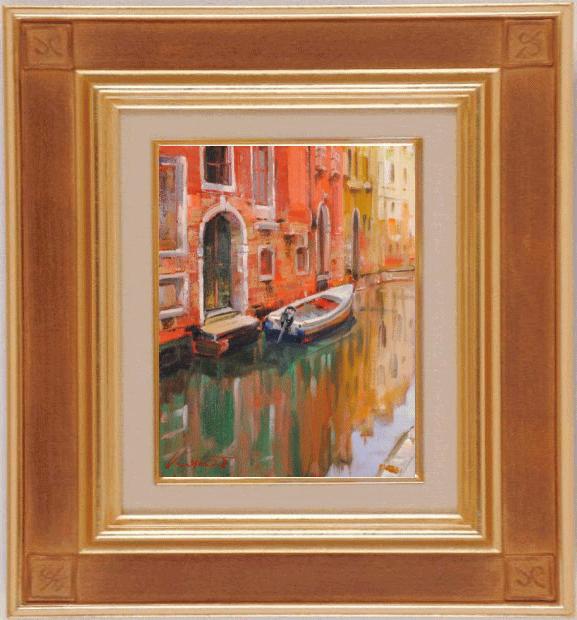 油絵の絵画でベニスの風景を描いた田中清の油絵「映える水面」をご購入