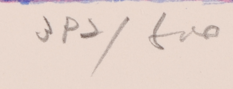 吉岡浩太郎がシルクスクリーンの版画で制作した富士山の絵「吉祥赤富士