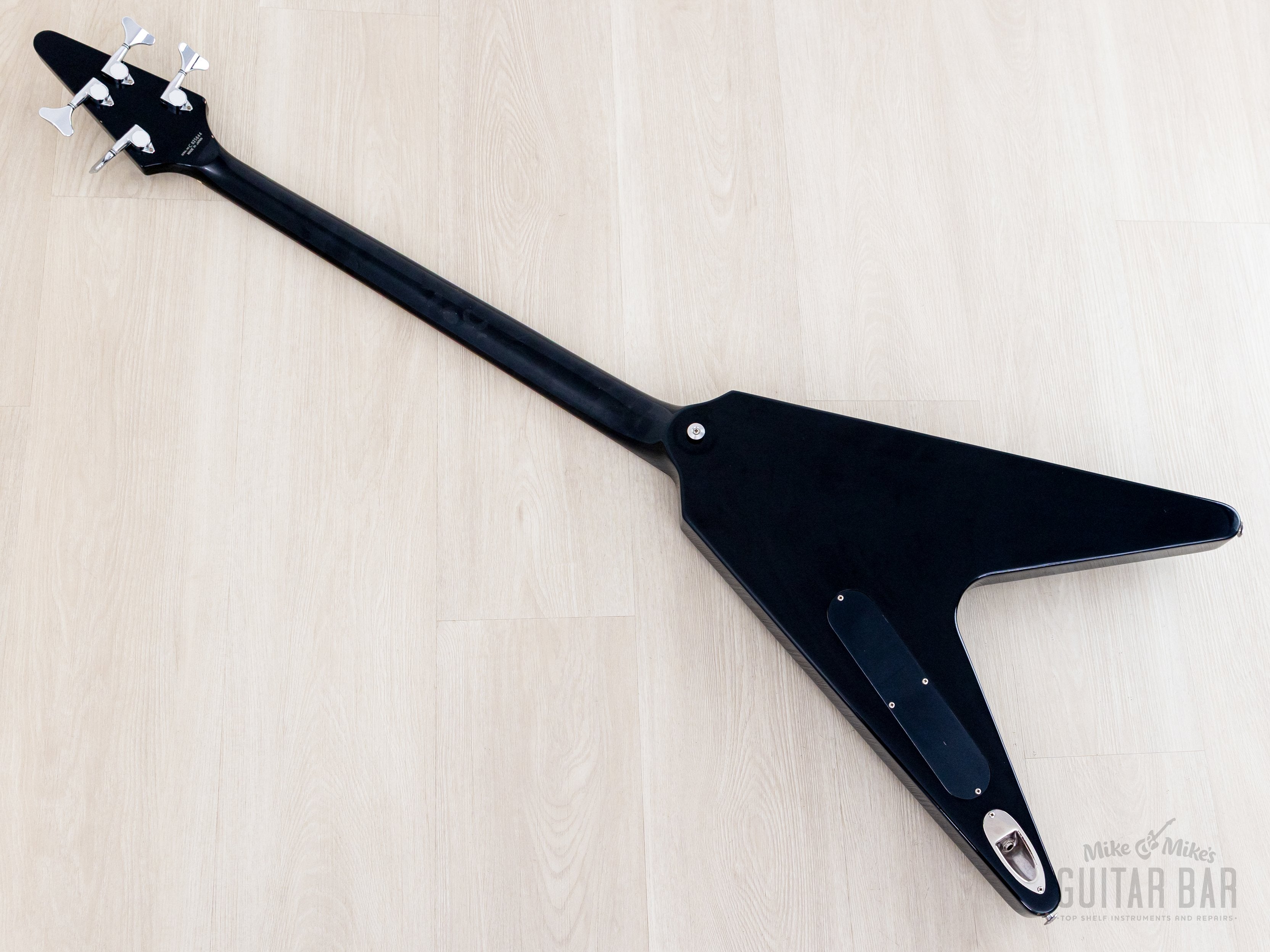 2002 Greco GVB-90 Flying V Bass Neck Through Real Black w/ Mini Humbuc