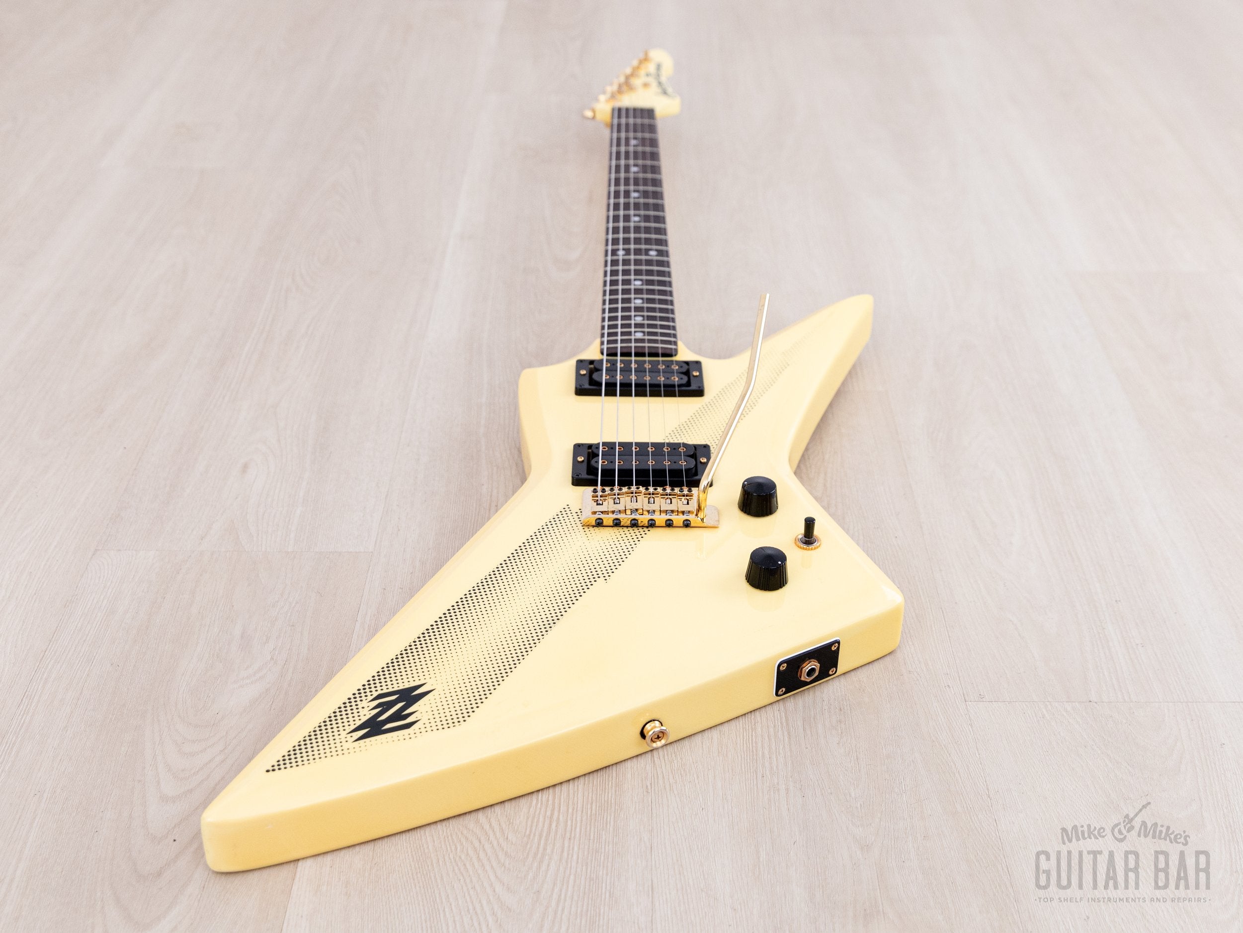 1983 Aria Pro II ZZ Deluxe Explorer White/Thunderbolt w/ Gold Hardware