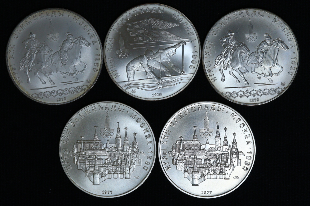 ソ連 10ルーブル銀貨 モスクワ五輪記念 5枚セット SV900 地金銀貨