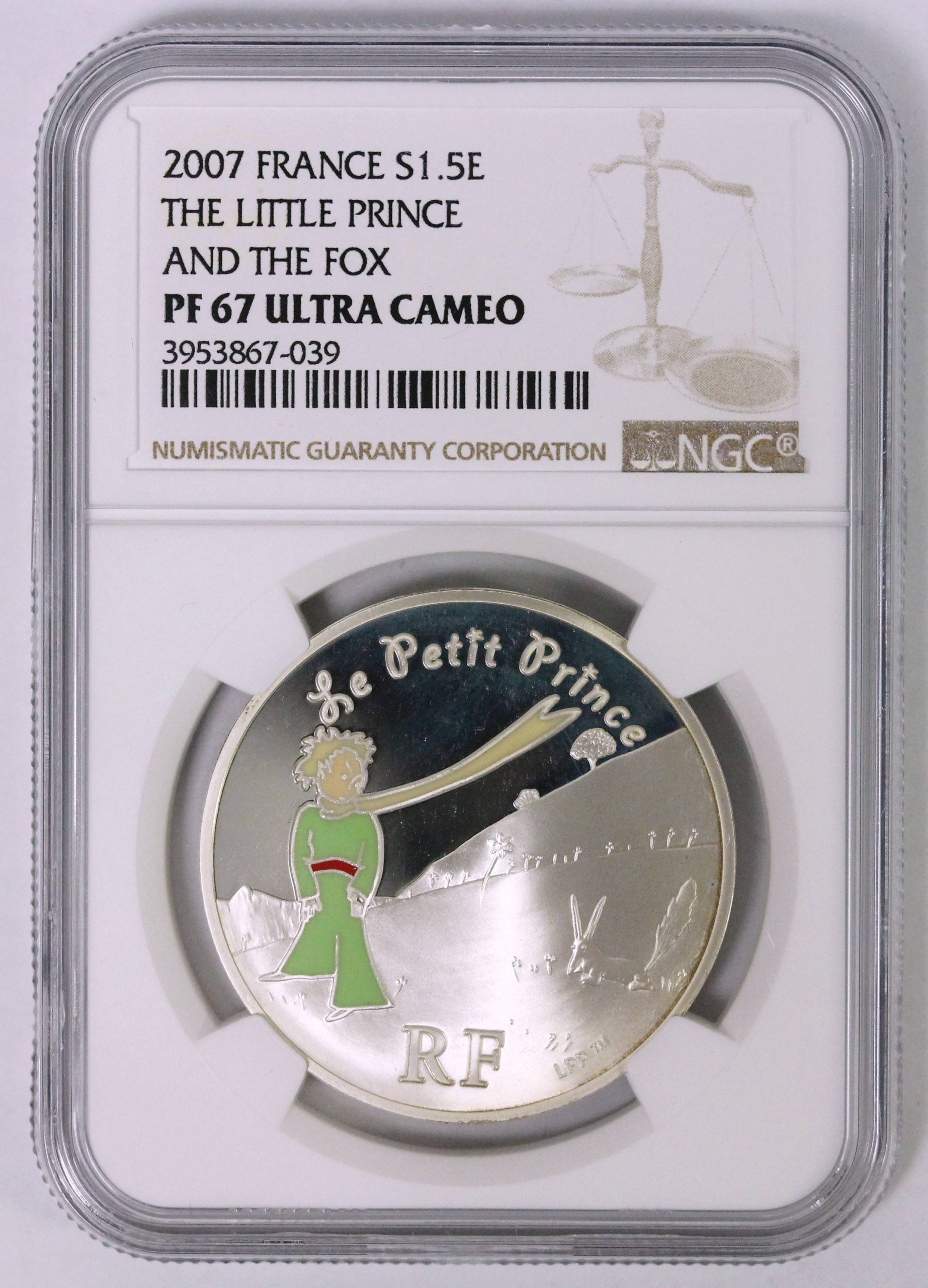 フランス 星の王子様生誕60周年 1-1/2ユーロ銀貨 NGC鑑定【PF67】 骨董