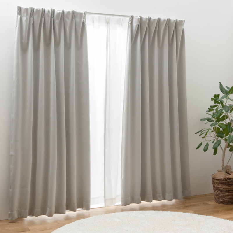 1級遮光 ドレープ・レースセットカーテン 100×200cm ライトグレー 4枚