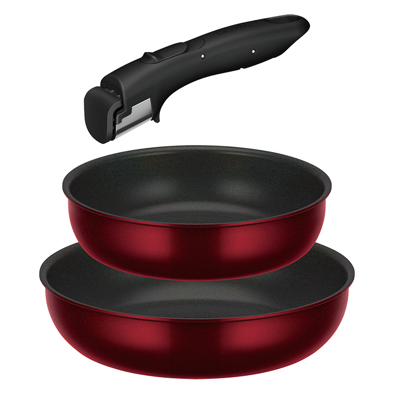 取っ手のとれるフライパン3点セット KSD-3A ディープレッド IH・ガス