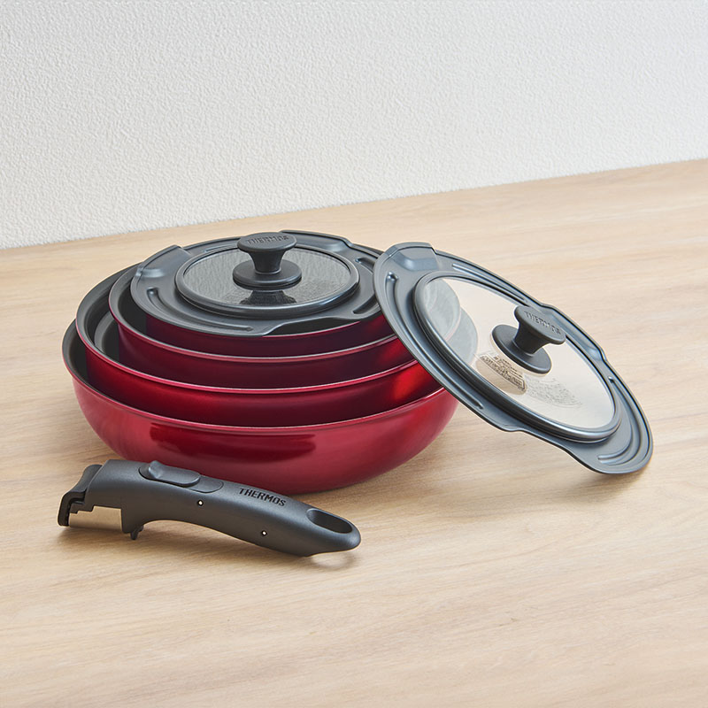 取っ手のとれるフライパン8点セット KSD-8A ディープレッド IH・ガス