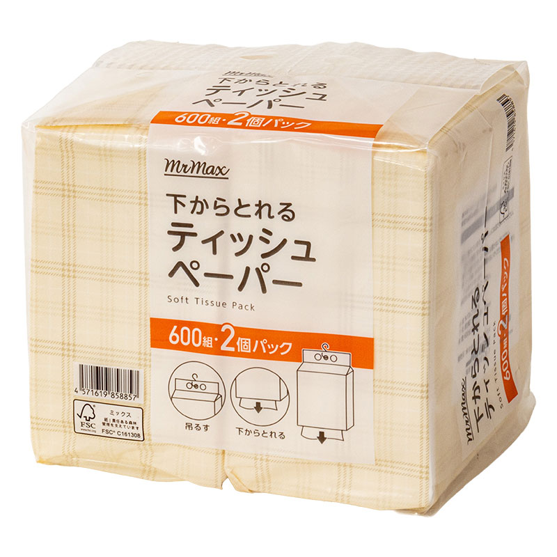 下からとれる ティッシュペーパー 600組 2個パック ｜ ミスター