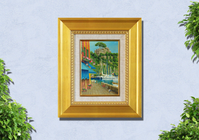 イタリア風景画・志村好子「PORTFINO」油彩SM・額寸341×410mm