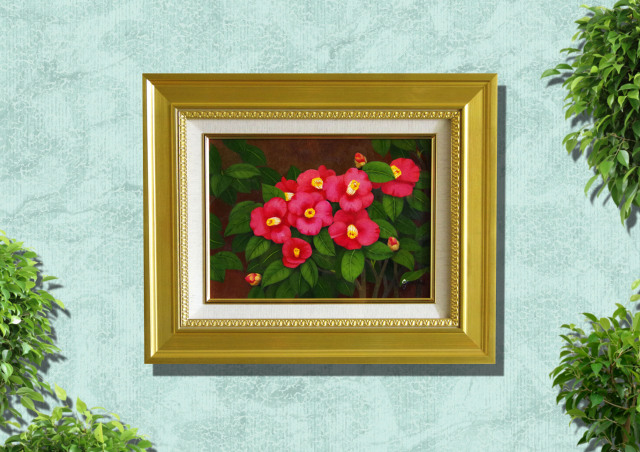 絵画専門店munay（ムナイ）・椿の絵・志村好子「椿」（赤色）F4