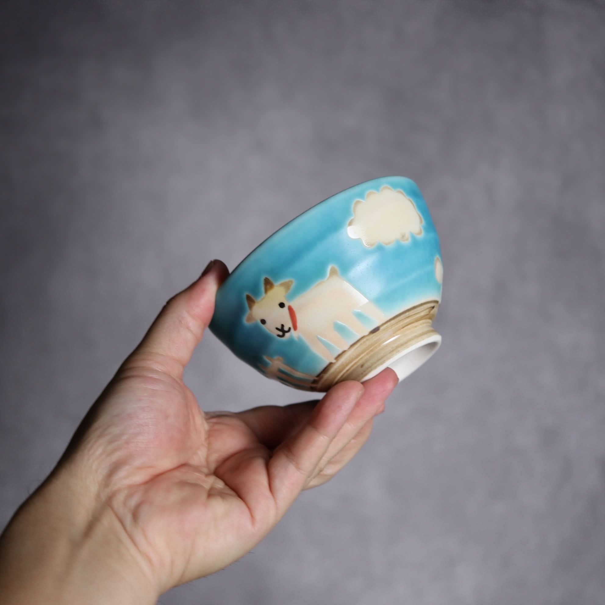 お茶碗 ヤギ3 やちむん 陶器 atelier qucchane｜atelier qucchane