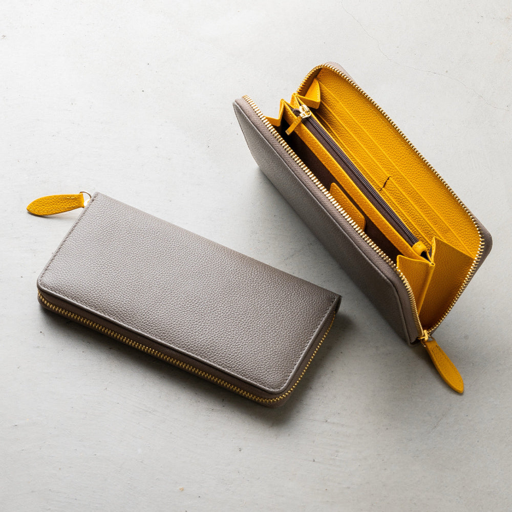 改良版】ソフトシュリンクレザー バイカラー ラウンドファスナー 長