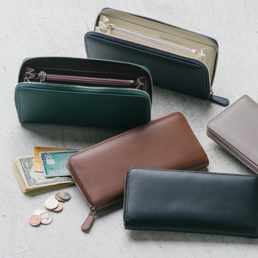 イタリアンレザー ラウンドファスナー スキミング防止機能付き 長財布