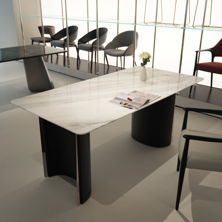 デザイナーズ天然大理石ダイニングテーブル ホワイト×ブラック天板と脚