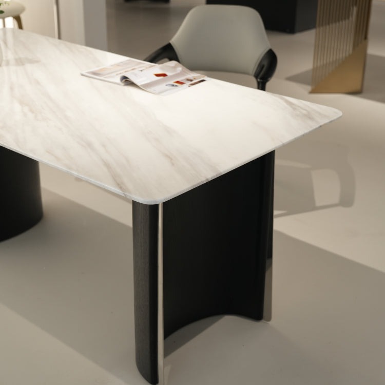 デザイナーズ天然大理石ダイニングテーブル ホワイト×ブラック天板と脚