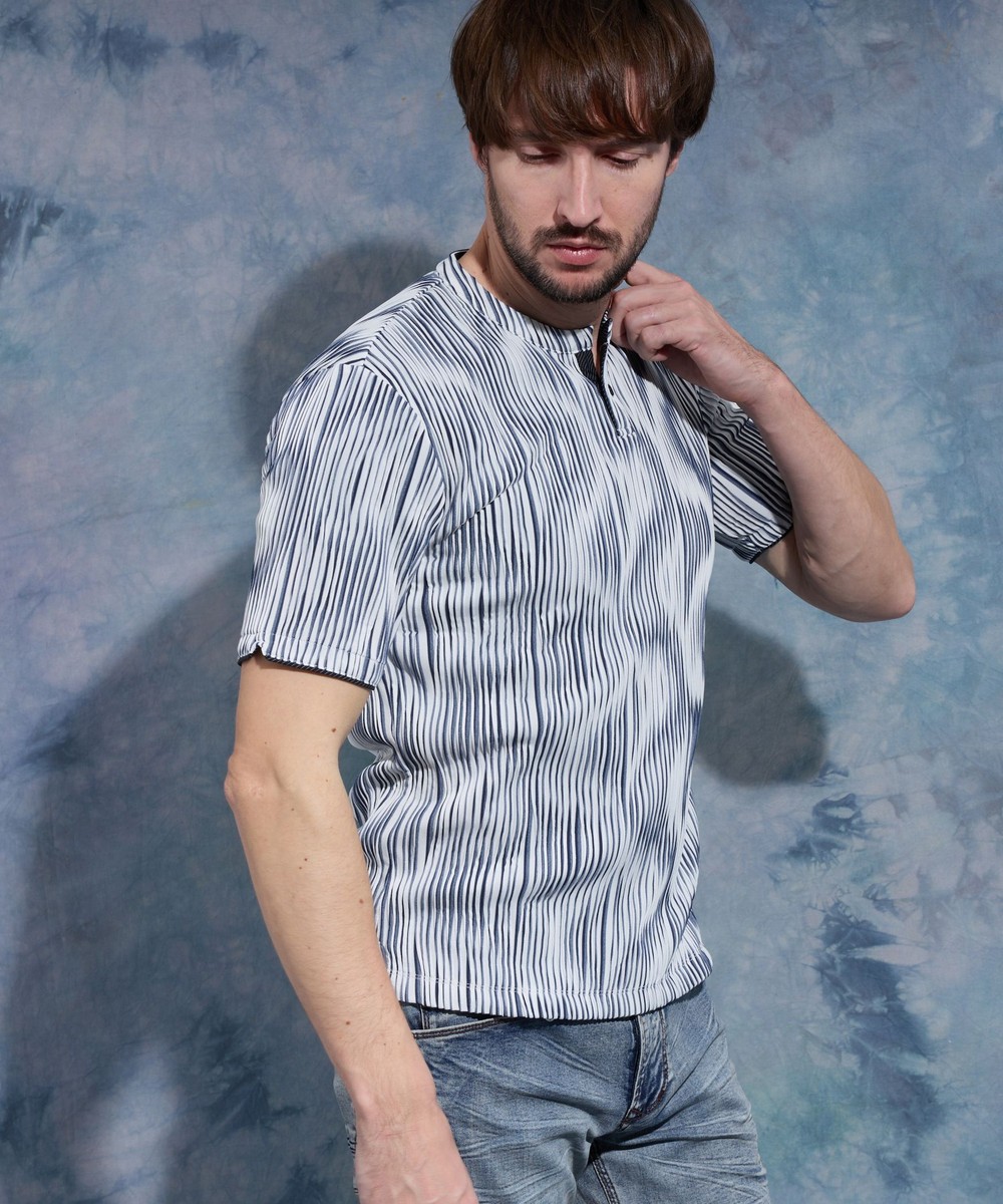 WEB限定】ウェーブタックジャガードヘンリーネック半袖プルオーバー