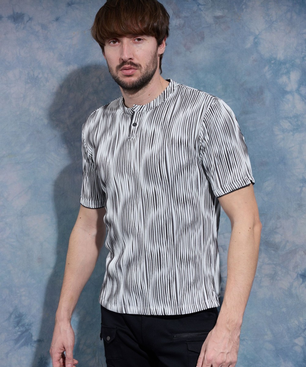 WEB限定】ウェーブタックジャガードヘンリーネック半袖プルオーバー