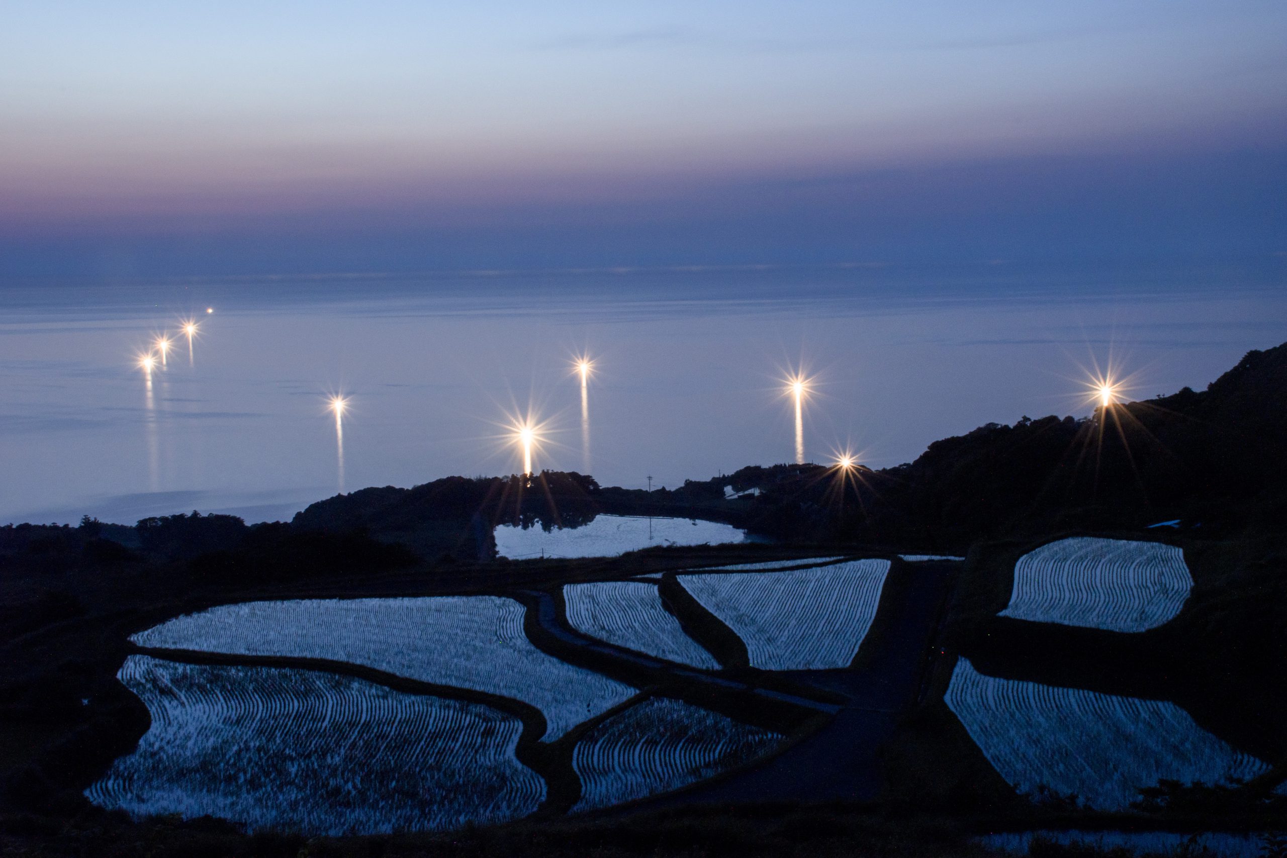 東後畑棚田の水張・漁火状況2021山口県長門市の道の駅センザキッチン