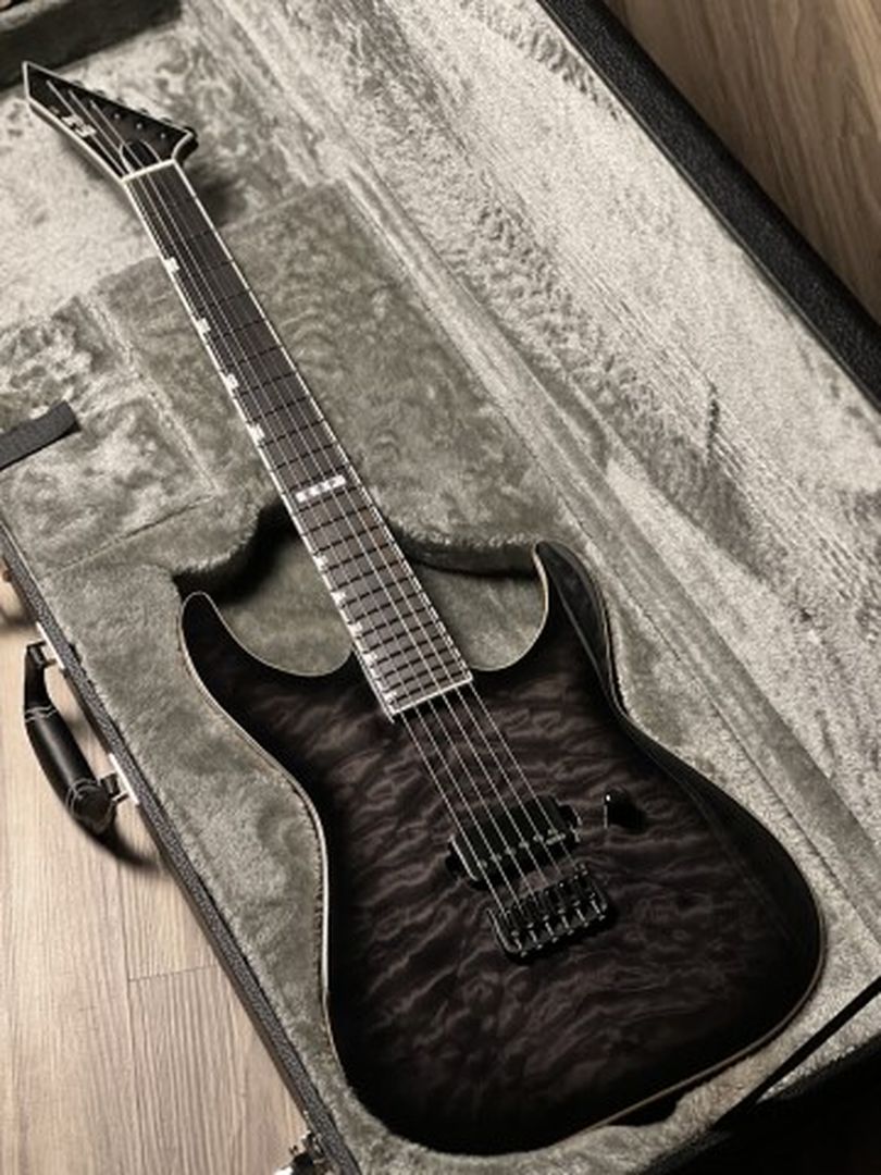 ESP E-II M-I Thru NT QM in See Thru Black Burst – nafiriguitar.com