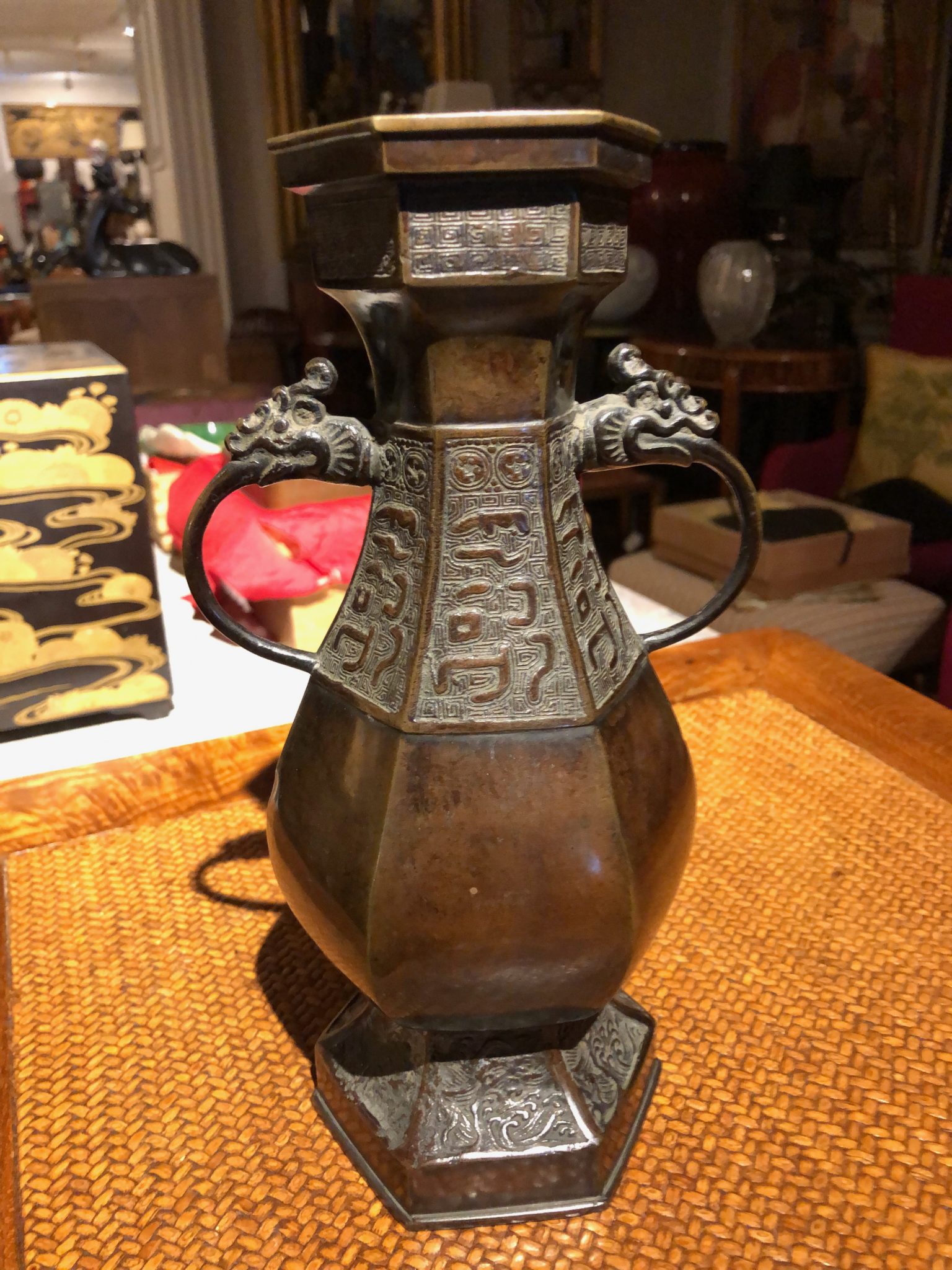 Antique Chinese Bronze Vase with Dragon Handles - Naga Antiques